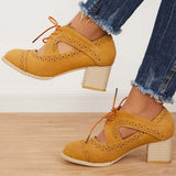 Girlfairy Vintage Oxfords Brogues Chunky Block Low Heel Shoes Stacked Pumps