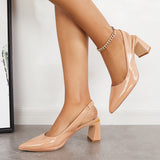 Girlfairy Women Wedding Heels Elegant Pointed Toe Slingback Pumps Slip on Chunky Heel Sandals