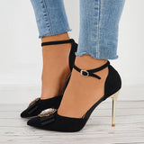 Girlfairy Women's Black Pointed Toe Stilettos Ankle Strap High Heel Pumps