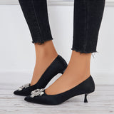 Girlfairy Women Pumps Pointed Toe Kitten Heels Rhinestone Buckle Wedding Shoes