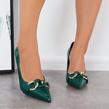 Girlfairy Women Pointed Toe Stilettos Heel Pumps Chain Decor Thin High Dress Shoes