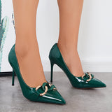 Girlfairy Women Pointed Toe Stilettos Heel Pumps Chain Decor Thin High Dress Shoes