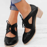 Girlfairy Vintage Oxfords Brogues Chunky Block Low Heel Shoes Stacked Pumps