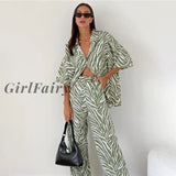 Girlfairy Fashion Satin Zebra Stripe Suit Women Summer Short-sleeved Shirt High Waist Trousers Two-piece Set Leisure Holiday Homewear