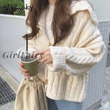 Girlfairy Women Cardigan Ribbed Sweaters Sailor Collar Vintage Knitted Top 2023 Autumn Winter New Clothes Casual Korean Outwears