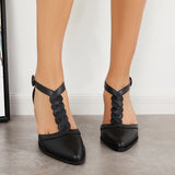 Girlfairy Women's Pointed Toe Twist T-Strap Dress Pumps Ankle Strap Block Heels Imilybela