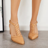 Girlfairy Women's Pointed Toe Twist T-Strap Dress Pumps Ankle Strap Block Heels Imilybela