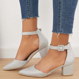 Girlfairy Women Wedding Sandals Chunky Block Heel Pumps Pointed Toe Ankle Strap Heels