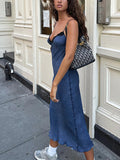 Girlfairy Summer Dress Summer outfit Patchwork V Neck Cami Midi Dress