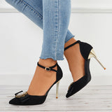 Girlfairy Women's Black Pointed Toe Stilettos Ankle Strap High Heel Pumps