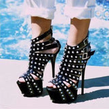Girlfairy New Summer Platform High Heels Sandals Women Sexy Peep Toe Pumps Fashion Rivet Decoration Ladies Party Pole Dance Shoes