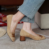 Girlfairy Size 33-43 New Arrived Women Real Leather High Heel Shoes for Women Fashion Square Toe Patent Leather Sheep Suede Pumps Footwear