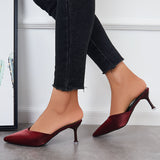 Girlfairy Women Pointed Toe Slip on Mules Pumps Kitten Heel Slide Dress Shoes