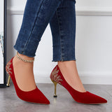 Girlfairy Women Red Stiletto High Heels Embroidered Pointed Toe Pumps Party Dress Shoes