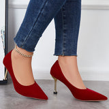 Girlfairy Women Red Pointed Toe Metal Heel Slip On Dress Pumps Shoes Party Heels