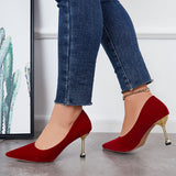 Girlfairy Women Red Pointed Toe Metal Heel Slip On Dress Pumps Shoes Party Heels