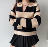 Girlfairy spring outfit summer top Retro Striped Loose Pullover