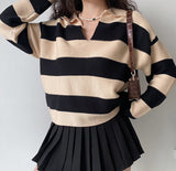 Girlfairy spring outfit summer top Retro Striped Loose Pullover