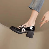 Girlfairy Women's Star Buckle Strap Pumps, Y2K Style Bowknot Square Toe Block High Heels, Punk Style Platform Shoes
