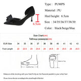 Girlfairy  Blue Bowtie Thin Heeled Pumps Women 2024 Autumn PU Leather Slip on High Heels Shoes Woman Pointed Toe Party Shoes Mujer
