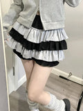 Girlfairy Kawaii Lolita Skirt Women Harajuku Ruffle Layered High Waist Patchwork Cutecore Mini Skirt Shorts Japanese Soft Girl