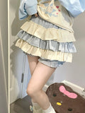 Girlfairy Kawaii Lolita Skirt Women Harajuku Ruffle Layered High Waist Patchwork Cutecore Mini Skirt Shorts Japanese Soft Girl