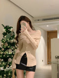 Girlfairy 2023 Winter Red Casual Knitted Sweater Woman Slim Korean Style Elegant Tops Office Lady Long Sleeve Fashion Pullover Design