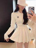 Girlfairy 2023 Autumn Preppy Style Knitted Clothing Suit Woman Slim Kawaii Swearter Tops Casual Y2k Mini Skirt Woman Fashion 2 Piece Set