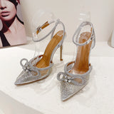 Girlfairy New PVC Transparent Women Pumps Sexy Butterfly-knot CRYSTAL High Heels Pointed Toe Wedding Prom Sandals Spring Shoes