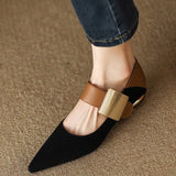 Girlfairy Women Nature Suede High Thick Heels SmallHut New Spring Black Apricot Square Toe Pumps Elegant Lady Metal Decoration Shoes
