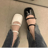 Girlfairy New Mary Jane Shoes Buckle Pumps Women Thick Heels Elegant Shallow Square Toe Footwear Fashion Outdoor Lady Shoes