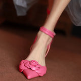 Girlfairy Futurecen Women Summer Shoes 6.5 CM Flowers Sandals Wedding Party Shoes Cow Leather  Sexy Heel Spring Autumn Daily Pumps Point Toe