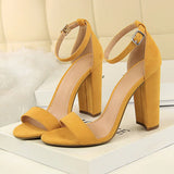 Girlfairy Summer Plus Size 34-43 Woman 9.5cm High Heels Sandals Classic Block Platform Pumps Lady Chunky Burgundy Yellow Nude Shoes