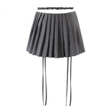 Girlfairy Y2k Sexy Pleated Mini Skirt Women Summer Low Waist A-line Zipper Split Lace-up Kpop Micro Skirt Streetwear Girl Fashion