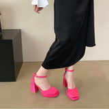 Girlfairy New Silk Wedding Party Women Pumps Sandals Punk Style Platform Buckle Strap Thick Square High Heels Shoes