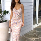 Girlfairy Sexy Maxi Dress For Women New Summer Fashion Print Sleeveless Strap Backless Lace Dress Bodycon Casual Elegant Club Party Dress
