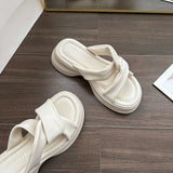 Girlfairy Women's Heart Decor Platform Sandals, Casual Cross Strap Summer Shoes, Comfortable Slip On Sandals