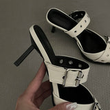 Girlfairy Punk Goth Metal Buckle High Heels Sandals Women 2024 Summer Pointed Toe Silver Party Shoes Woman Korean Style Thin Heels Sandals