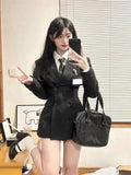 Girlfairy 2023 Winter Preppy Style Fashion Blazers Coat Suit Black Korean Style Slim Jackers + Casual Shirts French Elegant Sets Woman