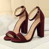 Girlfairy Summer Plus Size 34-43 Woman 9.5cm High Heels Sandals Classic Block Platform Pumps Lady Chunky Burgundy Yellow Nude Shoes