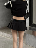 Girlfairy Y2k Black Pleated Skirt with Shorts Women Sexy Low Waist A-line Slim Tennis Extreme Mini Skirt Summer Vintage College
