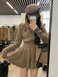 Girlfairy 2023 Autumn Preppy Style Knitted Clothing Suit Woman Slim Kawaii Swearter Tops Casual Y2k Mini Skirt Woman Fashion 2 Piece Set