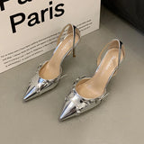 Girlfairy Y2K Silver High Heels Sandals Women Summer Punk Goth Pointed Toe Party Shoes Woman Metallic Thin Heeled Dress Pumps Ladies