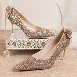 Girlfairy Luxury Gold Silver Sequins Pumps Women 2024 Autumn Slip On High Heels Party Wedding Shoes Woman Pointed Toe Thin Heeled Shoes