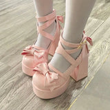 Girlfairy Futurecen 2024 Lolita Shoes Women Mary Janes High Heels Shoes Chunky Sandals Summer Fashion Retro Bow Party Platform Pumps