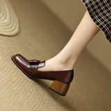 Girlfairy New Fashion Women Pumps Square Toe Thick Heels Genuine Leather Shoes Woman Spring Summer Office Ladies High Quality Shoes