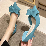 Girlfairy  Blue Bowtie Thin Heeled Pumps Women 2024 Autumn PU Leather Slip on High Heels Shoes Woman Pointed Toe Party Shoes Mujer