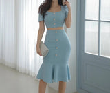 Girlfairy 2024 Spring and Summer outfitNew Sexy Women's Clothing Two Piece Set Summer Party Korean Fashion Short Small Top High Waist Slim Fishtail Skirt Set