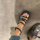 Girlfairy Women Blue Denim Thick Bottom Sandals Love Diamond Wedge Roman Sandals Woman Summer 2024 Square Toe Non Slip Platform Sandals