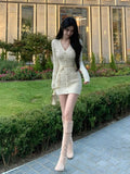 Girlfairy French Elegant Slim Knitted Dress Short Party One Piece Dress Korean Fashion 2023 Winter Sexy Bodycon Y2k Mini Dress Woman Chic